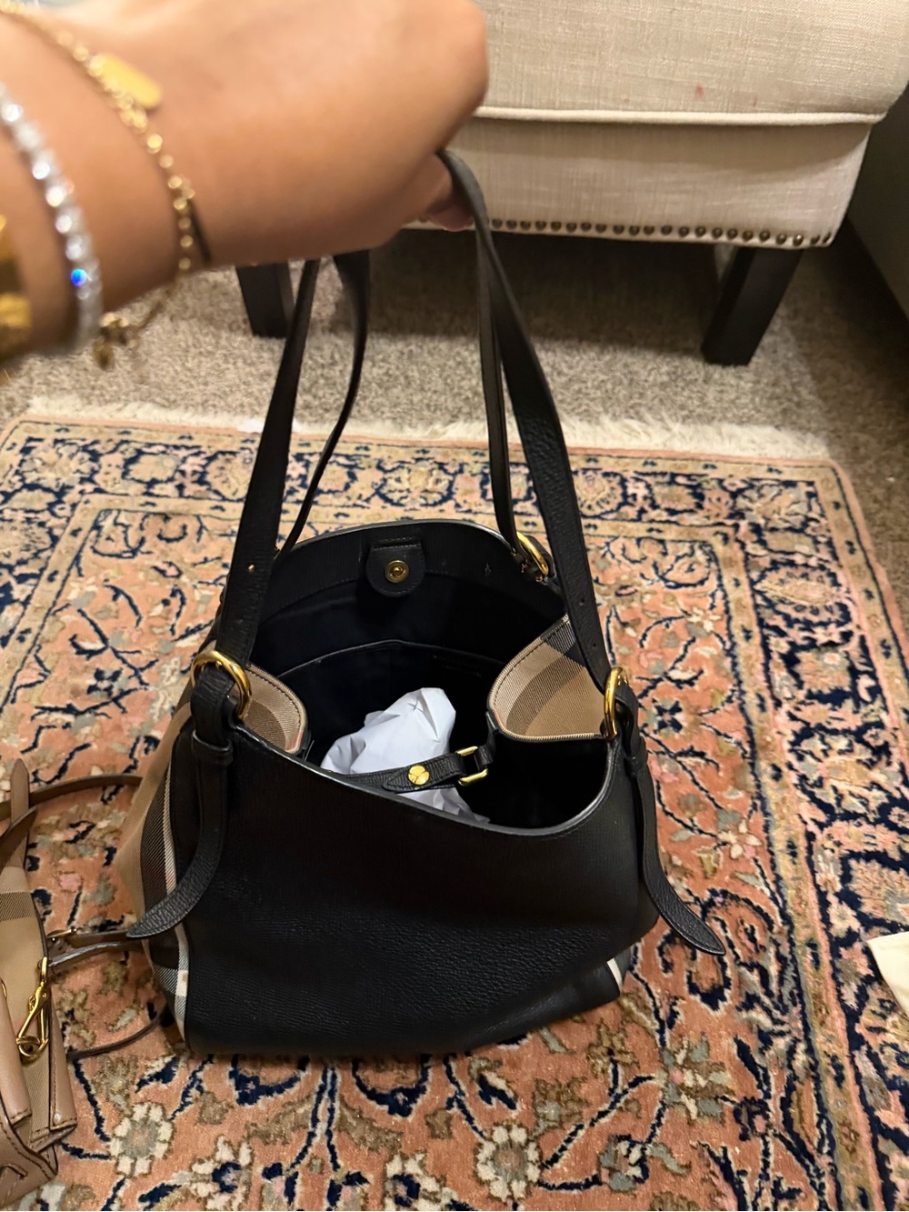 Burberry Black & Haymarket Check Shoulder Hobo - Picture 3 of 5